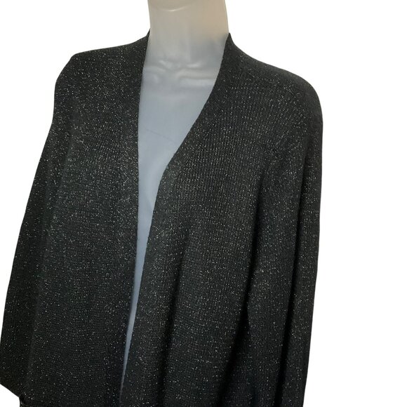 Eileen Fisher Metallic Black Open knit cardigan sweater holiday large NWOT wool - Picture 6 of 7